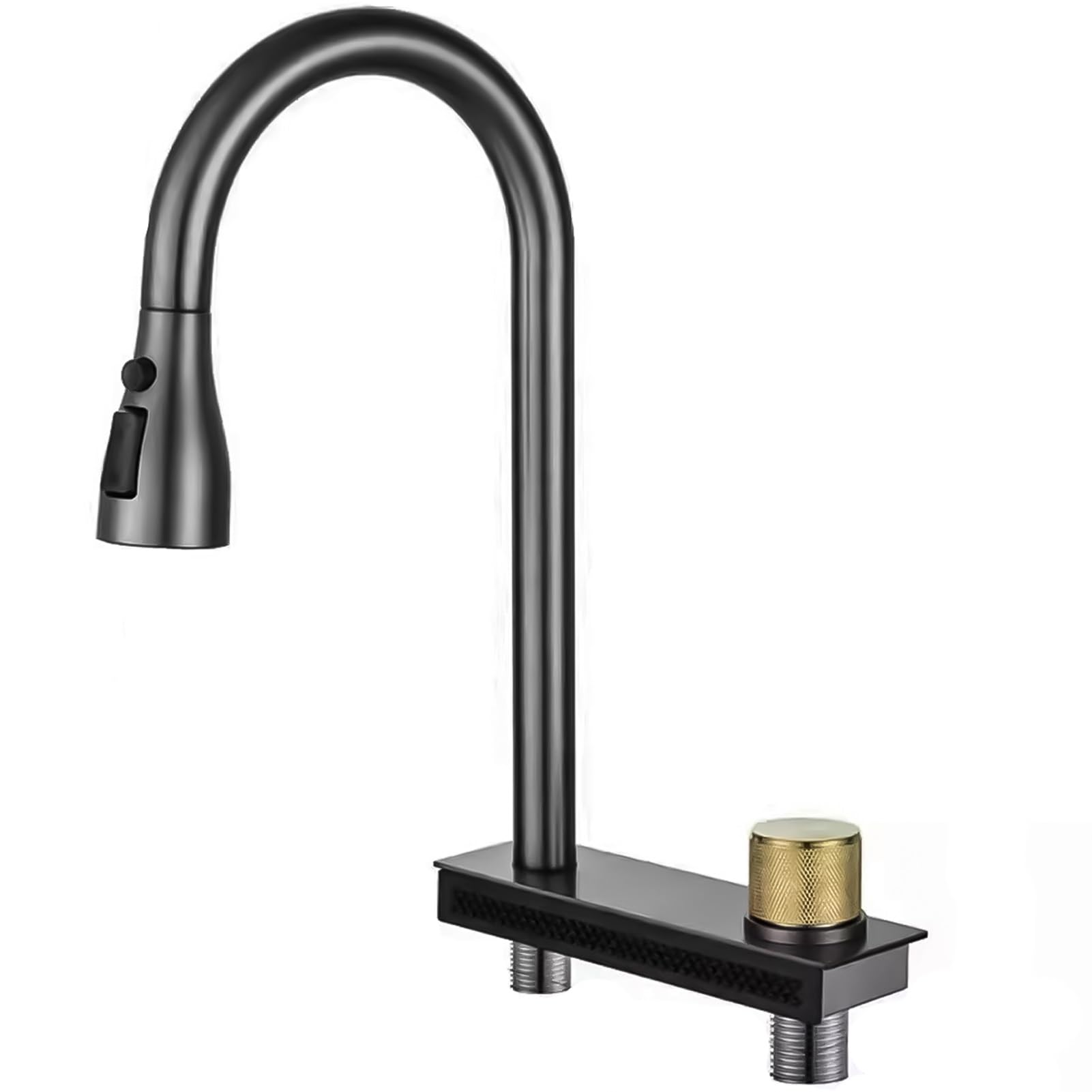 Zqfhsx Black Waterfall Kitchen Sink Faucet, Waterfall-Style Spout, 360° Rotation And Pull-Down Design, Modern Workstation Faucet