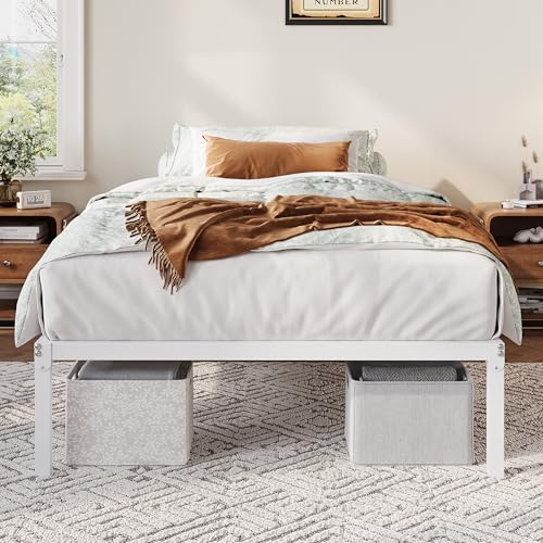 Image of Allewie Twin Bed Frame, 12 Inch Metal Platform Beds with Storage Space, No Box Spring Required and Easy Assembly, White
