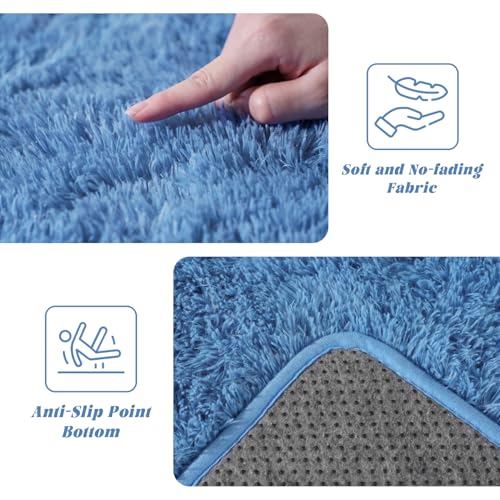 Large Blue Fluffy Rugs for Living Room 8x10 ft - Ultra Soft Faux Fur Area Rug - Plush Non-Slip Shaggy Carpet for Bedroom, Kids Boys Girls Dorm Nursery Room