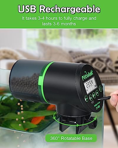 Petbank Futterautomat Aquarium, Fischfutterautomat Automatischer Fischfutterspender mit USB-Ladekabel, Fisch Futterautomaten für Aquarium Fischtank Schwarz