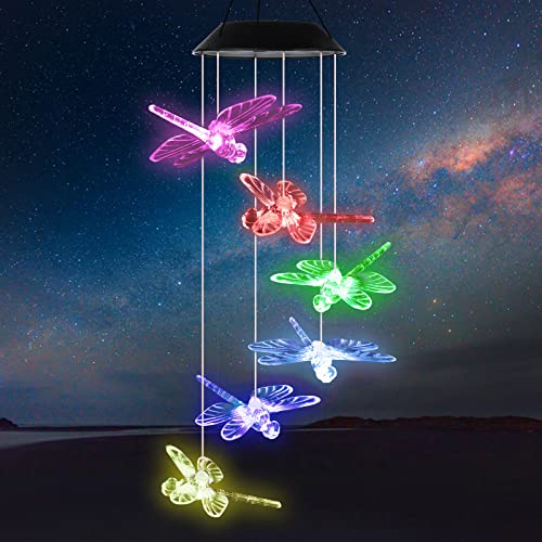 Solar Wind Chimes For Outside, Dragonfly Wind Chimes Gifts For Women, Changing Colors Led Lights Birthday Gifts For Mom Christmas, Thanksgiving Hanging Patio Yard Garden Indoor Outdoor #TOP2