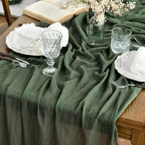 Artoid Mode Boho Cheesecloth Table Runner 160" Forest Green