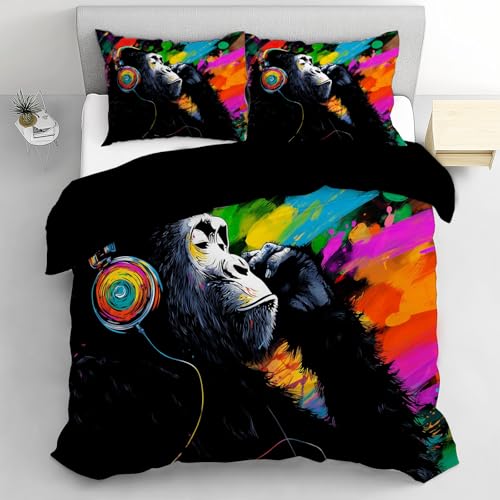 DLERFLOVR Black Monkey Duvet Cover Set with 2 Pillowcases