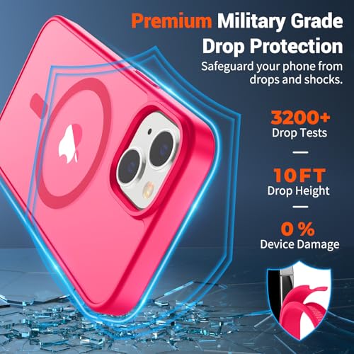 Image of SUPFINE Magnetic for iPhone 15 Plus Case & iPhone 14 Plus Case(Compatible with MagSafe)(Military Grade Drop Protection) Slim Translucent Shockproof with Anti-Fingerprint Phone Case,Hot Pink