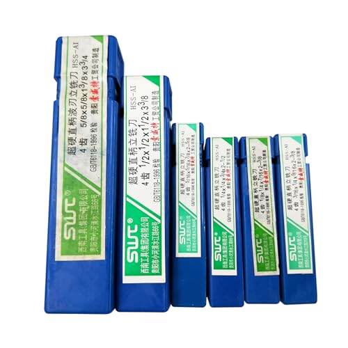 Image of 6pcs 1 /2 inch 1 /8 inch 3 /16 inch 1 /4 inch 5 /16 inch 5 /8 inch Carbide End Mills Set-high Speed Steel HSS 4 Flute Straight End Mill Cutter