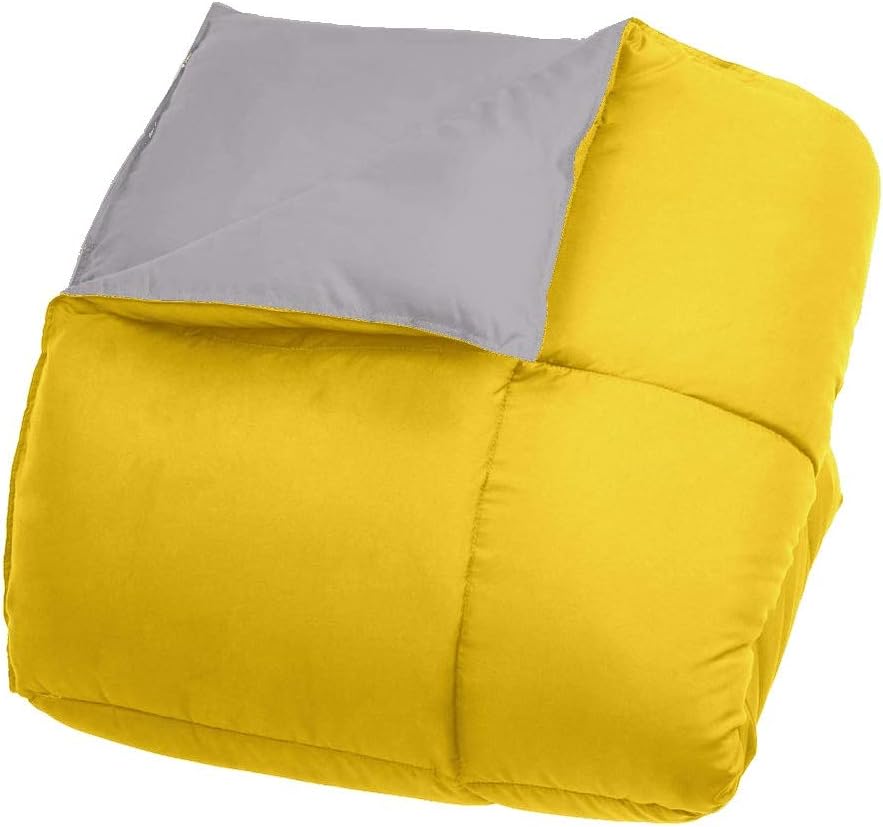 Bien Living Bedding Comforter Duvet - 2 Piece Set Reversible Quilted Comforter Blanket Ultra Soft Lightweight - Box Stitched Down Alternative Comforter (Yellow/Light Grey - Twin)