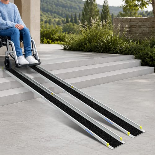 Ruedamann 8FT Telescoping Aluminum Wheelchair Ramp (2 Pack)