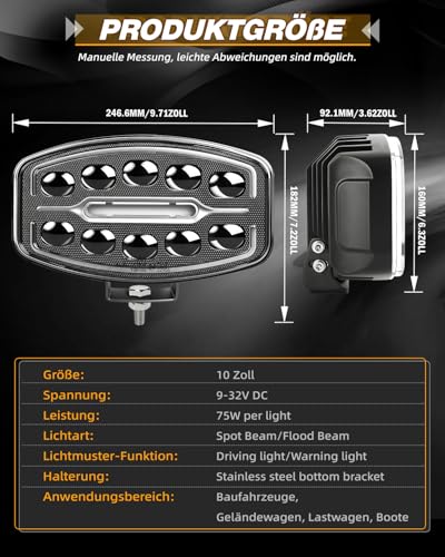CO LIGHT 2PCS10 Zoll Led Fernscheinwerfer 12/24V,150W LKW LED Arbeitsscheinwerfer 12V ECE Weiß Amber Start-Tagesfahrlicht Zusatzscheinwerfer Auto LKWs, Traktor, Lastwagen, GeläNdewagen, Traktoren