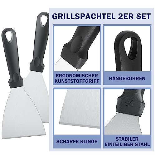 Herogo Grillspachtel 2er Set, Edelstahl Grill Spachtel Grillschaber mit Kunststoffgriff für BBQ, Steak, Küche, zum Grillen von Teppanyaki-Fleisch, Reinigen der Grillpfanne, Spülmaschinenfest