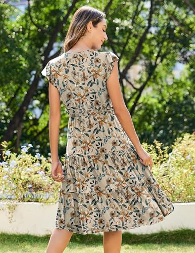 Image of ZEAGOO Womens Summer Casual Dresses Ruffle Sleeve V Neck Midi Dress Flowy Tiered Dress with Pockets Boho Sundresses