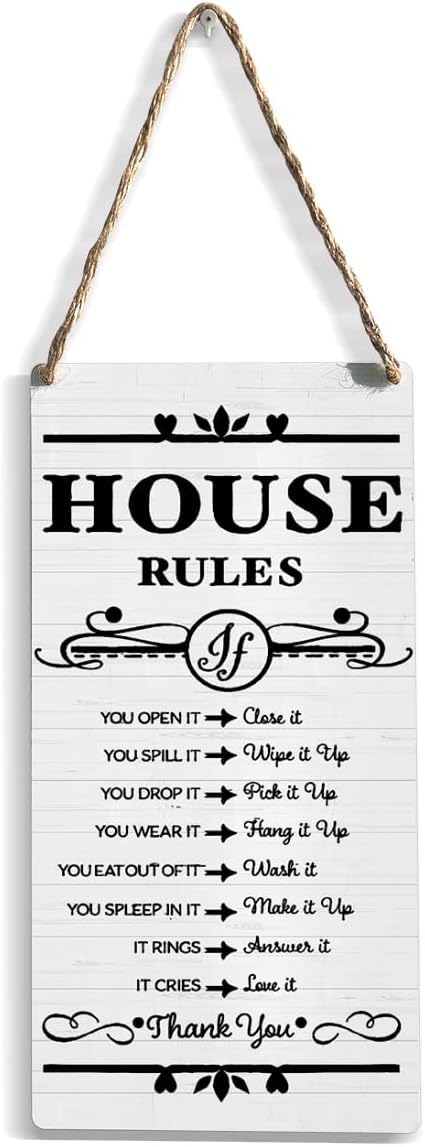 Rustic Wood Sign House Rules Sign Farmhouse Home Family House Wall Decor House Warming Gifts New Home Hanging Wall Sign Wooden Wall Decor Decorative Plaque Sign for Home Bedroom Living Room Decor