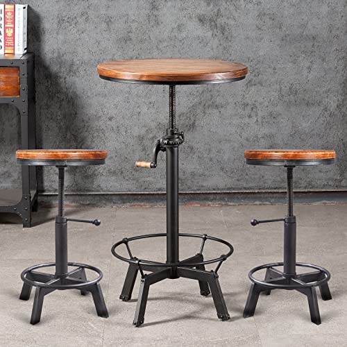 Bokkolik Industrial Bar Table 33.47-39.37Inch Height Adjustable Swivel Wooden Top Vintage Breakfast Dining Table Farmhouse Cocktail Bistro Pub Table #TOP4
