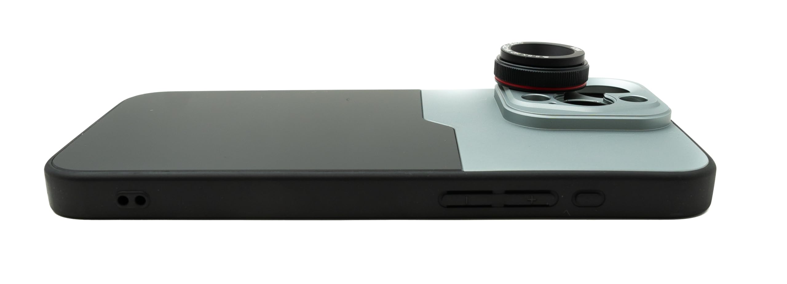 SYSTEM-S Soczewka makro 2,8 x 37 mm filtr HD z etui do iPhone 15 Pro Max w kolorze czarno-szarym