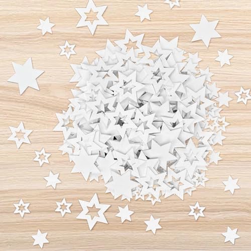 200 Pezzi Stelle in Legno per Decorazioni, Mini Fette di Stelle in Legno Dimensioni Miste Decorazioni con Stelle in Legno Tag a Forma di Stella per Natale Matrimonio Decorazione della Tavola DIY