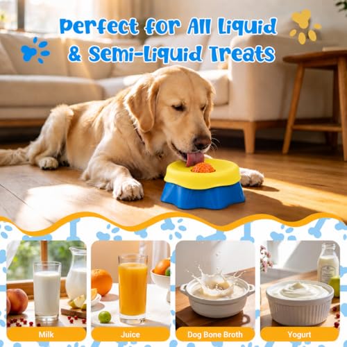 Slow Feeder Dog Bowls for Liquid Treat, Anti Slip Dog Lick Bowl with Rolling Ball for Puppies Medium Small Dogs, Dichromatic Dog Licking Bowl for Boredom Anxiety Relief, Includes Cleaning Brush — view 4