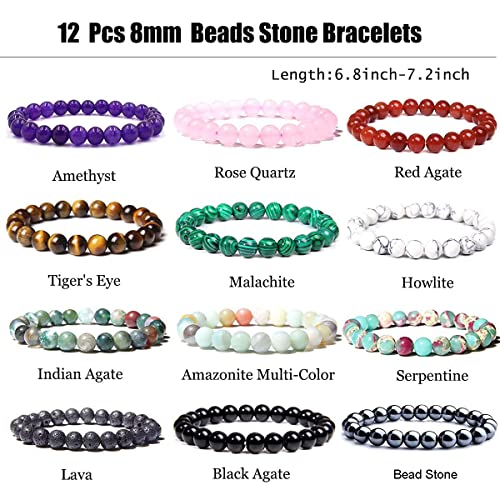 Casdan 12Pcs 8Mm Gorgeous Semi-Precious Gemstones Round Beads Energy Power Crystal Reiki Healing Elastic Stretch Bracelet For Women Men Gifts #TOP3
