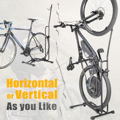Image of CyclingDeal Upright Bike Stand - Premium Quality Vertical & Horizontal Adjustable Bicycle Floor Parking Rack - for Storing MTB Road Bikes - up to 29 inch Wheel Size - for E Bike - 1 Bike