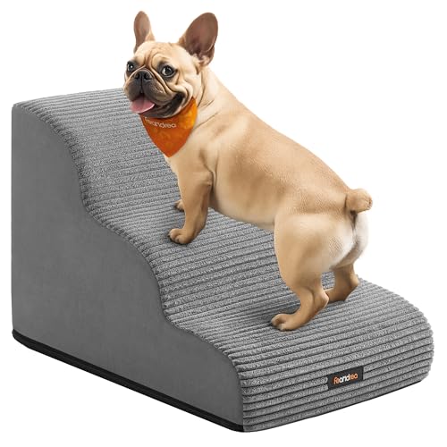Feandrea Hundetreppe, 3 Stufen, Haustiertreppe, für kleine Hunde, Bett, Sofa, wasserdichte Katzentreppe, rutschfest, gringe Neigung, Abnehmbarer waschbarer Bezug, Griff, Taubengrau PPS003G01 Feandrea Hundetreppe, 3 Stufen, Haustiertreppe, für kleine Hunde, Bett, Sofa, wasserdichte Katzentreppe, rutschfest, gringe Neigung, Abnehmbarer waschbarer Bezug, Griff, Taubengrau PPS003G01