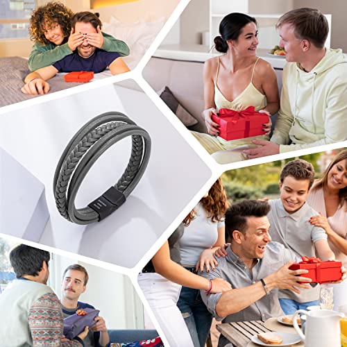 murtoo Mens Leather Bracelet with Magnetic Clasp Cowhide Multi-Layer Braided Leather Mens Bracelet (Dim Grey&Black Clasp 8.5") - Thumbnail 7