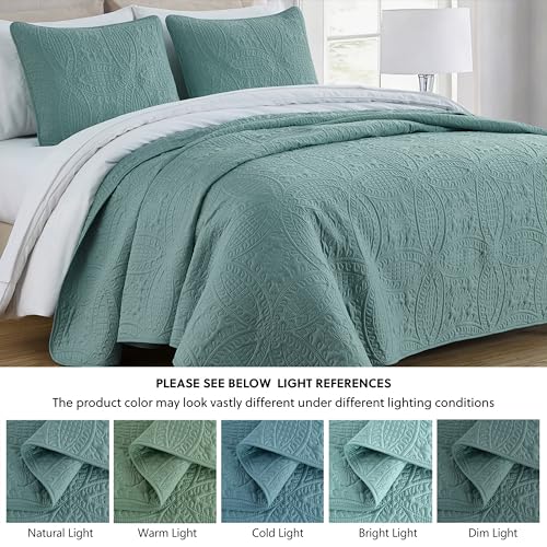 Image of Chezmoi Collection Austin 3-piece Oversized Bedspread Coverlet Set (Queen, Spa Blue)