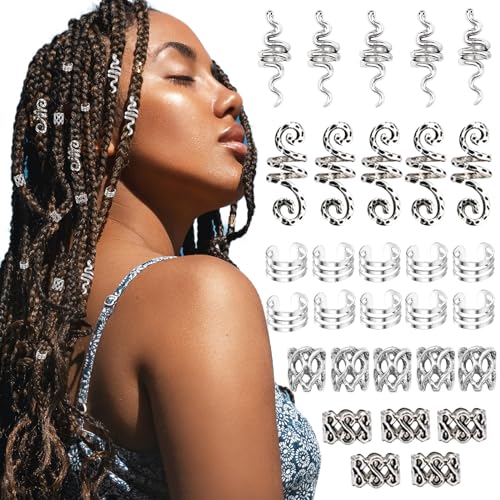 Joyería para el cabello de serpiente con 30 piezas de anillos plateados 2