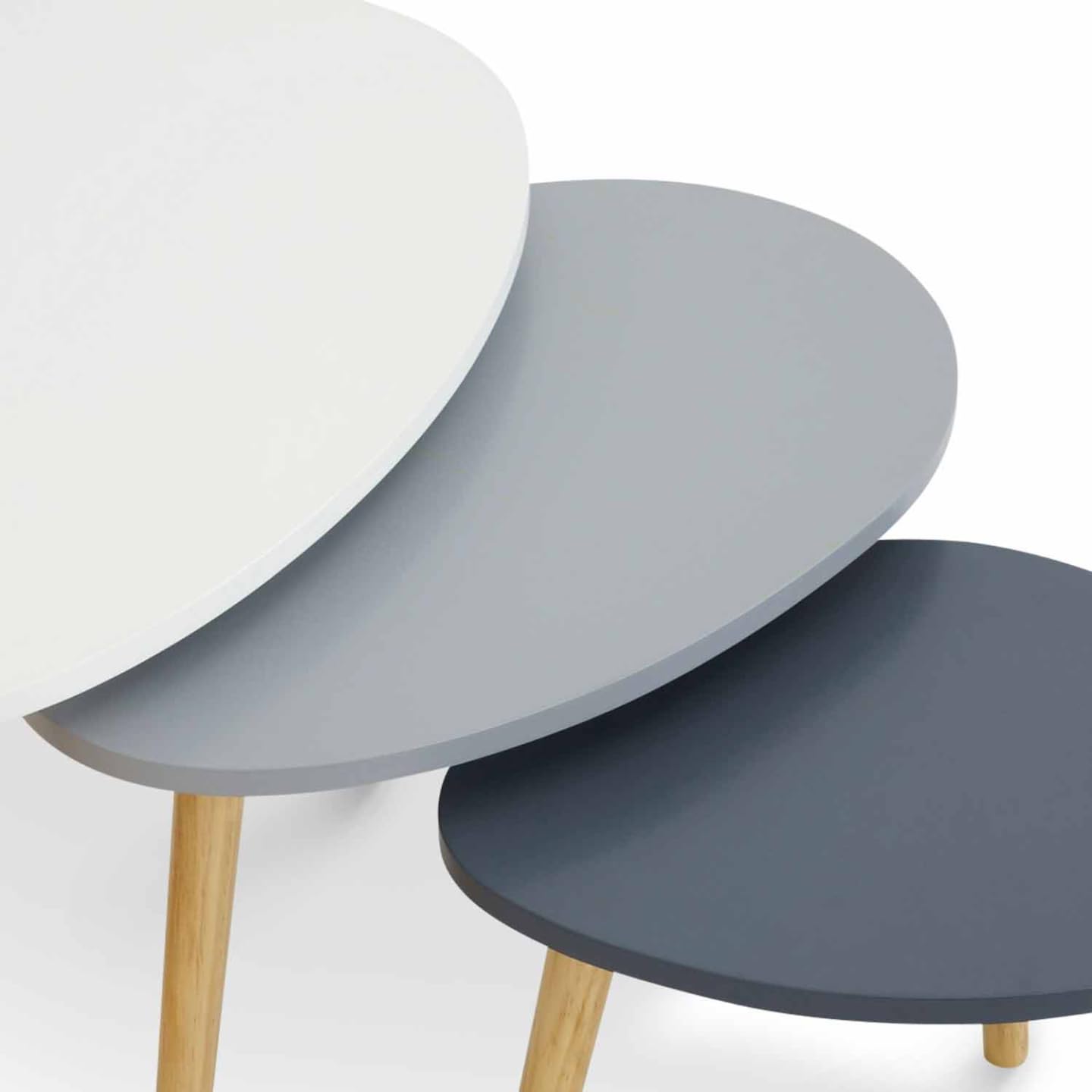 IDMarket - Lot de 3 Tables Basses gigognes Gaia laquées Blanc Gris scandinave