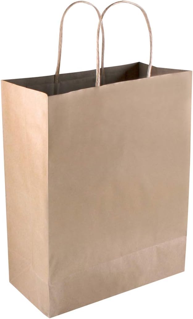 2000 Plus Premium Shopping Bag with Handles, 10" x 4.5" x 13", Brown Kraft, 50/Box (091565)