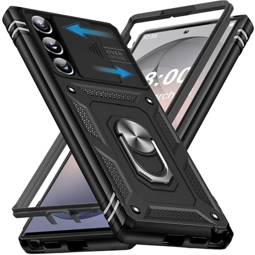 Giyer Panzerhülle für Samsung Galaxy S26 Ultra Hülle mit Schutzfolie, Handyhülle Case mit Kameraschutz 360° Metall Ring Ständer, Stoßfest Schutzhülle für Samsung S26 Ultra 5G Cover Tasche (Schwarz)