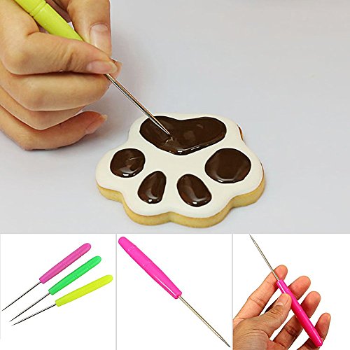 Grosun 6Pcs Sugar Stir Needle Scriber Needle, DIY Baking Pin Whisk Stainless Steel Needle Biscuit Icing Pin