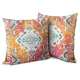 Knagsfa Boho Orange Throw Pillow Covers 18x18 inch Set of 2, Bohemian Carpet Double Sided Pattern Soft Plush Cushion Cover for Couch Sofa Bed Decorative, Only Pillowcase (No Insert)