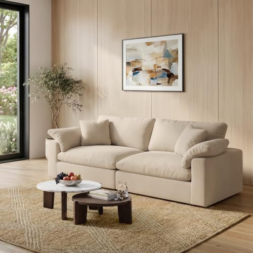 Image of Modular Sectional Sofa Cloud Couch,78.6 inch Down Filled Comfy Cloud Modern Sofa,2 Seater with Khaki Linen Couch Cushion Covers Removable Furniture for Living Room