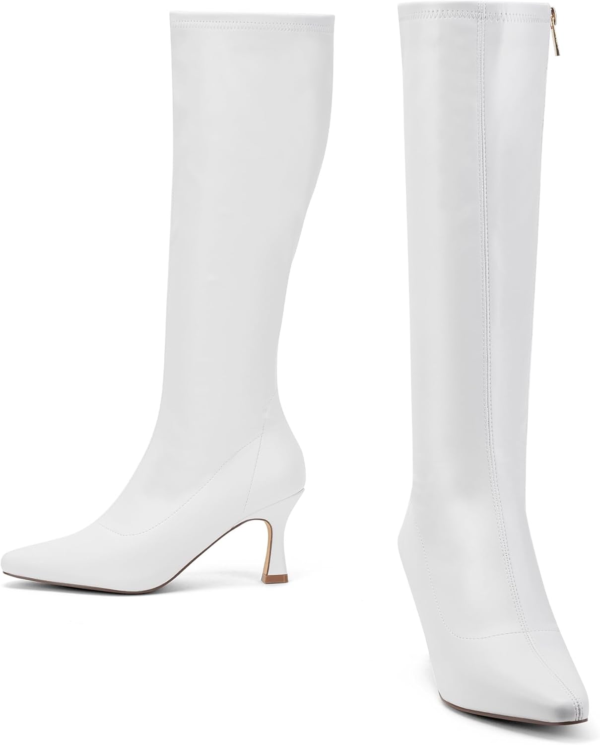 GENSHUO Knee High Boots Women Pointed Toe 3 Inches High Kitten Heel Tall Boots Classic Fashionable Calf Long Boots with Side Zipper Winter