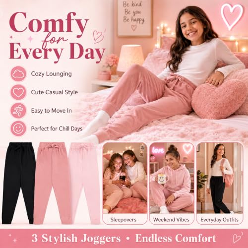 Image of BTween Girls 3 Pack Velour Jogger Pant Set Solid, Tie Dye or Camo Sweatpants for Girls