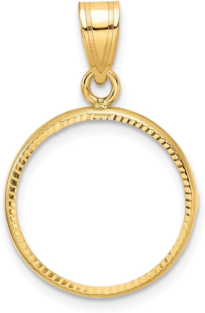 10k Yellow Gold Polished and Diamond-cut 16.5mm Prong Coin Bezel Pendant