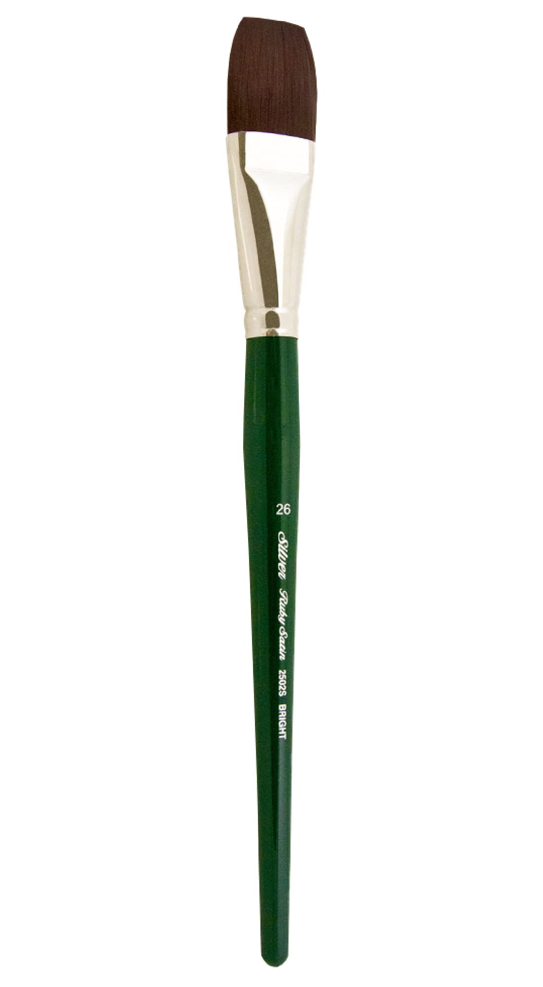Silver Brush Series 2502S Ruby Satin Bright Brush with Short Handle, Stiff Synthetic Filaments, Hunter Green, Size 26