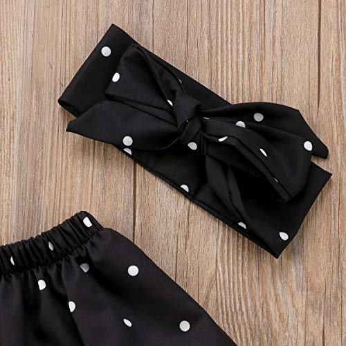 3PCS Baby Girl Off Shoulder Sleeveless Polka Dot Crop Top + Ripped Denim Pants + Headband Sets3