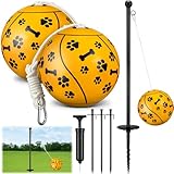 VioraWhite Tetherball-Set mit 2 Bällen, tragbarer Ersatz-Ball und Seil und Stangengurt-Ausrüstung, verstellbares Stangenspiel für ausgewachsene Hunde, Outdoor, Hinterhof, Strand, 3 m (Gelb)