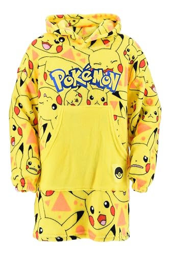 Pokémon Pull à Capuche pour Garçon, Pikachu Sweatshirt Couverture Polaire Douce pour Enfants, Tailles 10 à 16 Ans (FR/ES, Âge, 14 Ans, Taille Normale, Jaune)