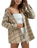 Zontroldy Plaid Flannel Shirts for Women Oversized Long Sleeve Button Down Buffalo Plaid Shirt Blouse Tops (0228-LightKhaki-XXL)