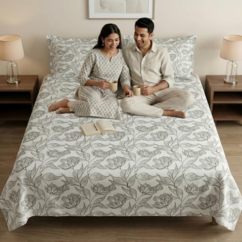 Image of Mafatlal 186 TC Metro Cotton King Size Bedsheet | 108 x 108 Inch| Soft, Breathable & Lightweight |Includes 2 Pillow Covers
