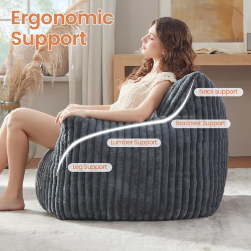 Image of Giant Bean Bag Chairs for Adults Teens with Filling Large Fluffy Bean Bag Chair with Armrests Plush Comfy BeanBag Couch Sofa Chair for Bedroom Living Room Reading