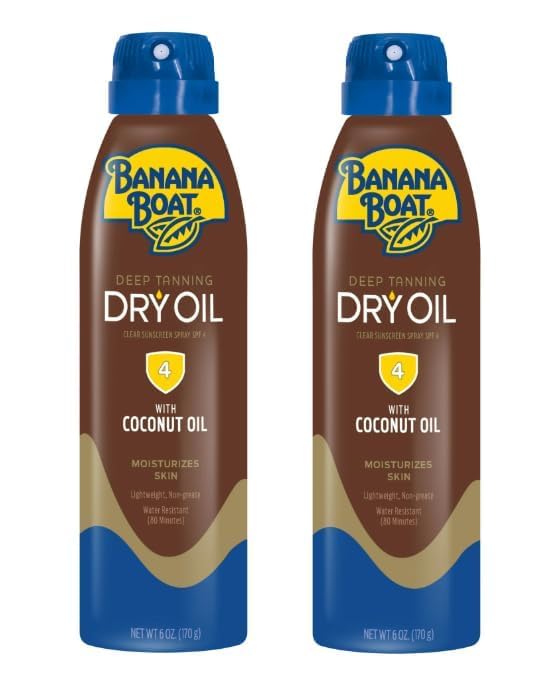 Bananas-Boat Deep Tanning Oil Spray SPF 4, Clear Dry Sunscreen Spray, Dark Tanning Oil, 6 oz (pack of 2)