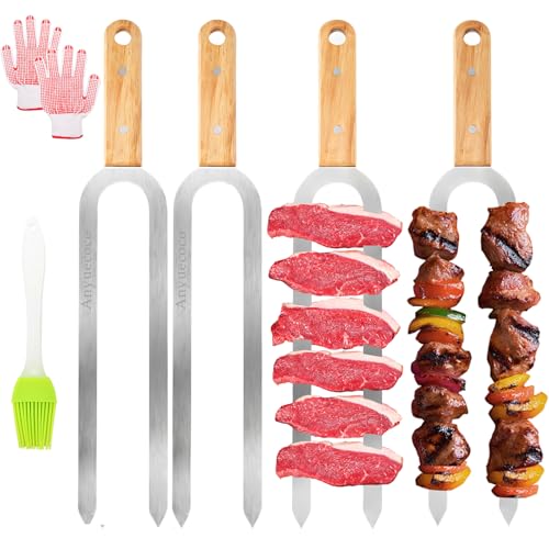 Anyuecoco Kabob Skewers for Grilling,4 PCS - 17 Inch Skewers for kabobs,Double Pronged Flat Skewer,Stainless Steel Skewer,For Koobideh Kebab Persian, Brazilian Style Chicken, Sausages