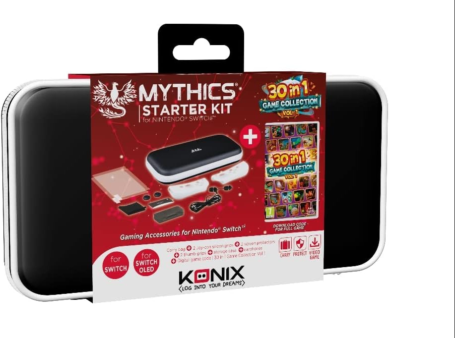 Konix Mythics Starter Kit carrying case with Nintendo Switch console inside.