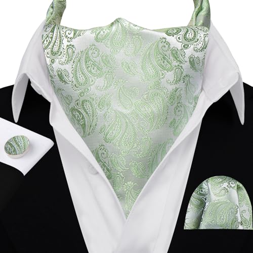 Image of Barry.Wang Ascot Ties Cravat Tie Men Paisley Plaid Scarf Self Tie Pocket Square Cufflinks Set Wedding Party