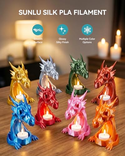 Image of SUNLU Silk PLA+ Filament 1.75mm Multicolor 250gx8, Silky Glossy PLA Plus 3D Printer Filament Bundle for Bambu Lab 3D Printers, Gold+Silver+Red+Bronze+Copper+Blue+Pink+Orange