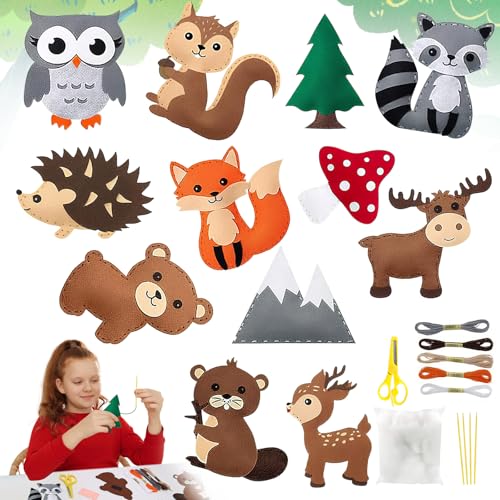 PEAKTOP 12 PièCes Kit De Couture Pour Enfants, Kits Couture En Feutre Animal, Kit De Couture En Feutre Animal Pour DéButants GarçOns Filles DéCorations Couture CréAtive Diy Faites Main