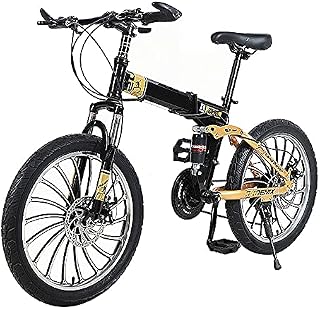 ITOSUI 20 inch Mountain Bike Folding Bikes with High Carbon Steel Frame Bicycle 7 Speed Dual Disc Brakes Full Suspension Non-Slip, Suspension MTB Bikes for Men or Women Foldable Frame