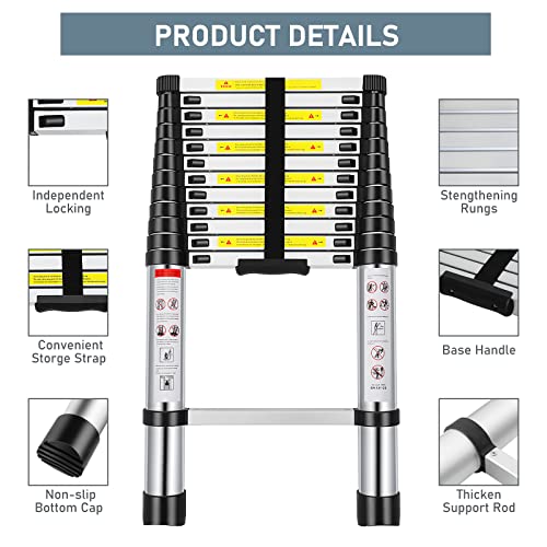 Telescoping Ladder 12.5FT, Telescopic Extension Ladder, Aluminum Alloy Folding Ladder Portable Multi-Purpose for Indoor Outdoor Work, Heavy Duty 330 lbs Load - Thumbnail 3