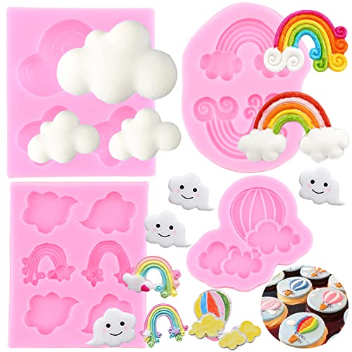 RFGHAC Rainbow Cloud Fondant Molds Hot Air Balloon Silicone Molds Set of 4